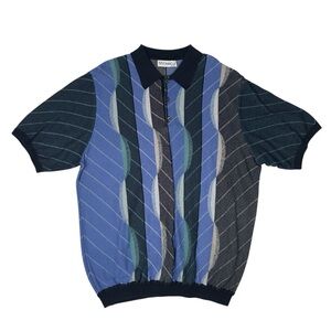 Vintage St. Croix Knit Polo Shirt Mens 2XL Blue Striped Coogi Style 90s USA Made